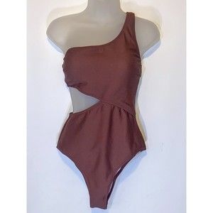 Cupshe One Shoulder Ribbed Side Cut Out Swimsuit New with Tag Brown Size Medium